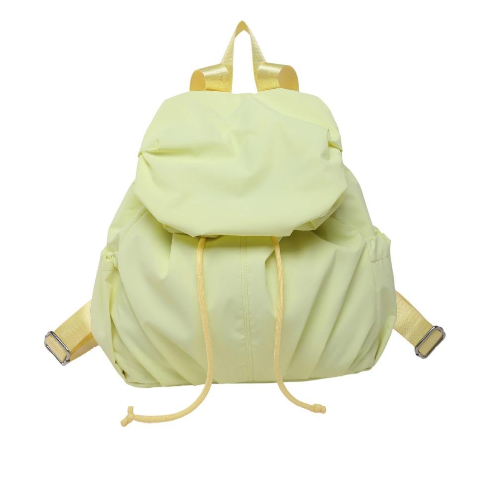 Pleated Nylon Backpack Solid Color Sports Shoulders Bag Casual Drawstring Backpack  College