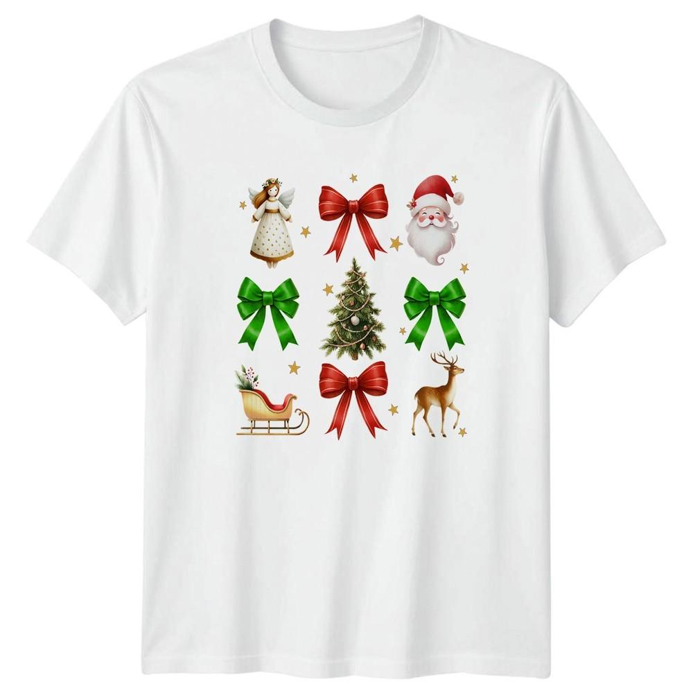 Christmas Holidays Santa Deer Angel Tree Bows Unisexs Unisexs Graphic Tee S