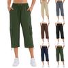 Women Casual Solid Color Athletic Capri Pants with Pockets Elastic Waistband Drawstring Adjustable Hem Lightweight