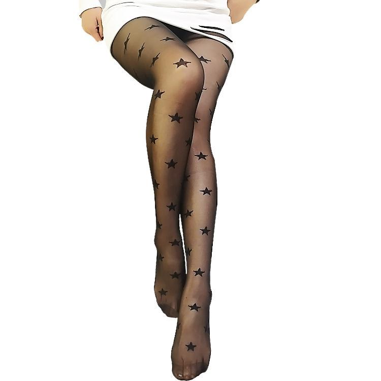 Spring and Summer Jacquard Pantyhose Sexy Breathable Women Star Printed Stockings