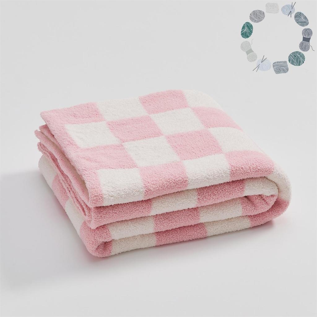 Retro Large Checkered Velvet Knitted Throw Blanket