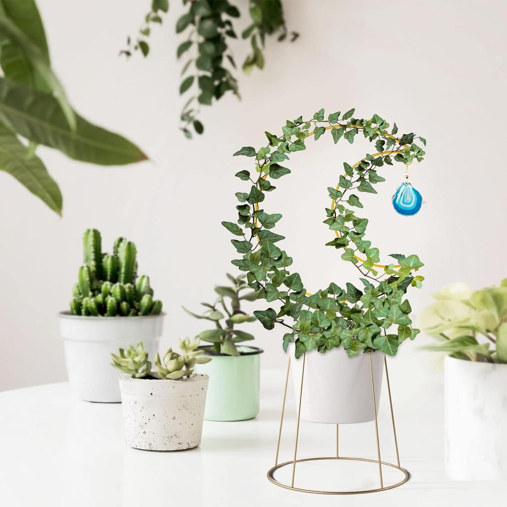 2PCS Small Crescent Moon Plant Trellis, Metal Mini Hoya Support for Indoor Potted Houseplants, Climber with Healing Agate for Hoya Vine Pothos Ivy