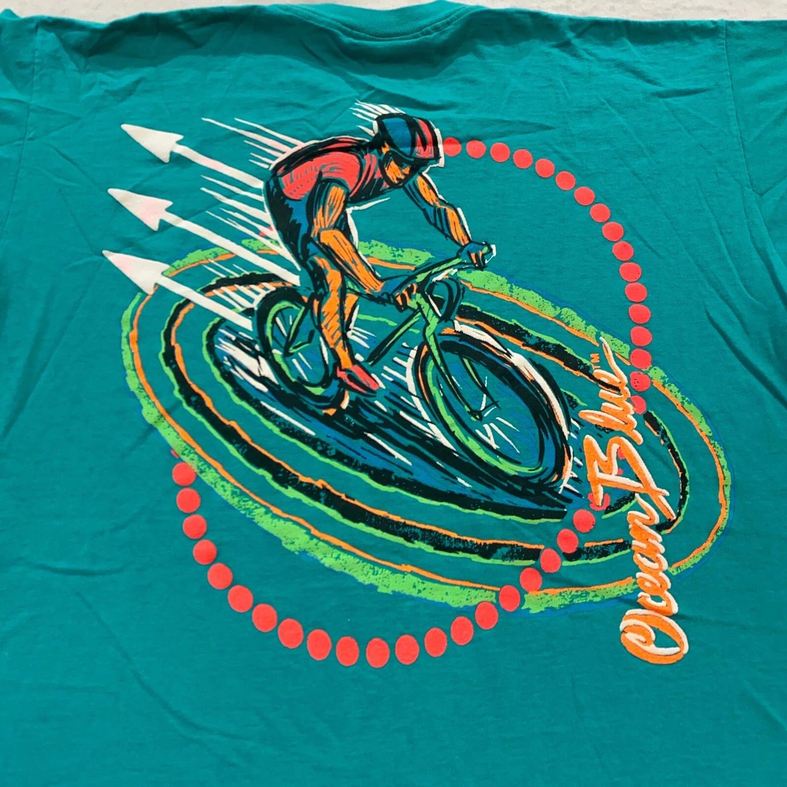 

vintage 90s OCEAN BLUE BICYCLIST T-Shirt LARGE/XL bike surf beach skate race 3XL