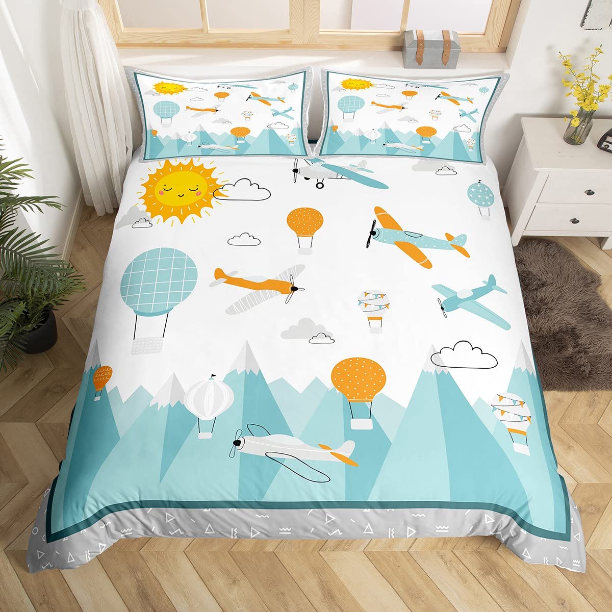 

Air Balloon Duvet Cover Sets For Kids Queen King Size Lightweight Down Room Decor 2 Pillowcases And 1 Duvet Cover No Quilt EU Single(135x200cm)