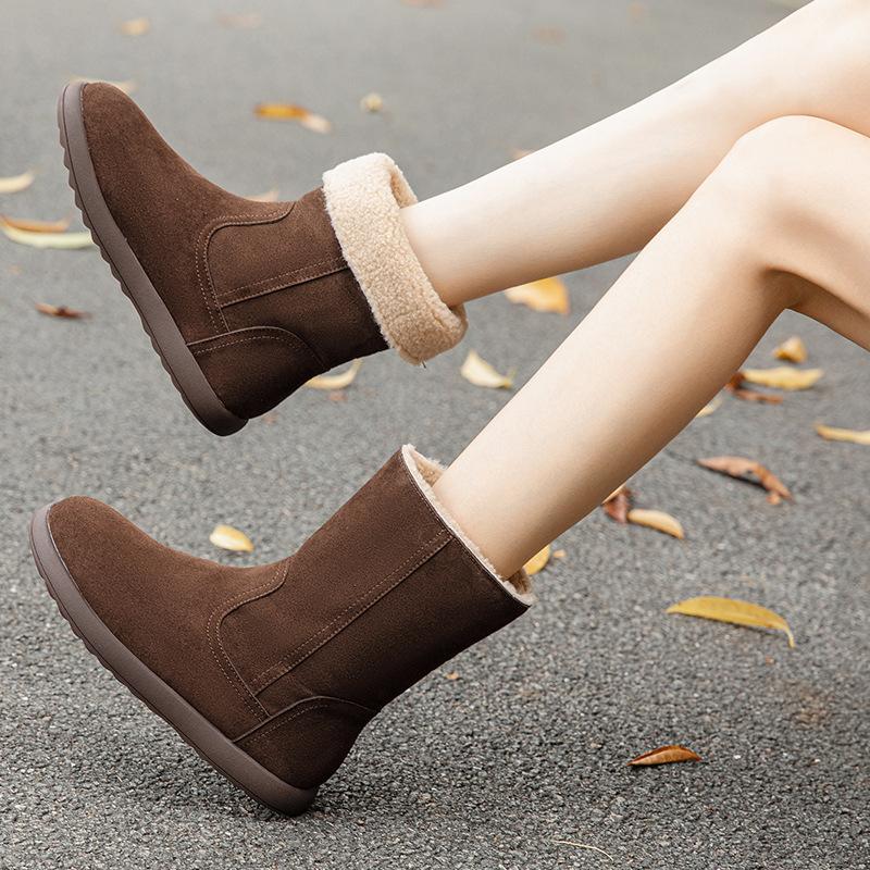 Snow Boots New Medium Boots Warm Women's Winter Cotton Versatile Short Boots Casual Flat-bottomed Boken Women's Cotton Shoes