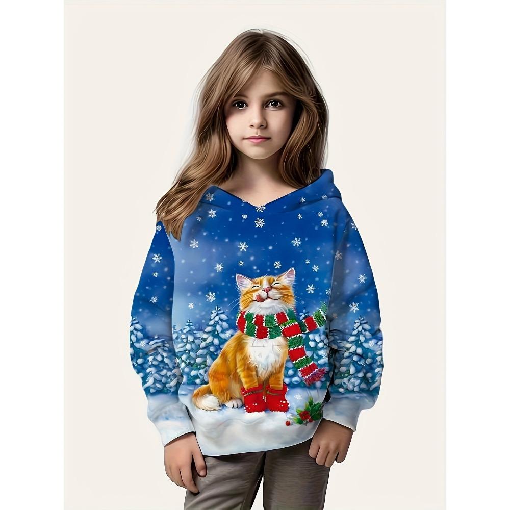 Kids Clothes Girl Hoodies Long Sleeve Cartoon 3D Cat Print Children Spring Fall Clothes Casual Cute Outdoor Girl Clothes Tops