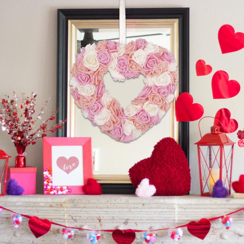 Heart Shaped Wreath Artificial Heart Rose Wreaths Decorative Holiday Ornament Cute Love Garland For Home Living Room