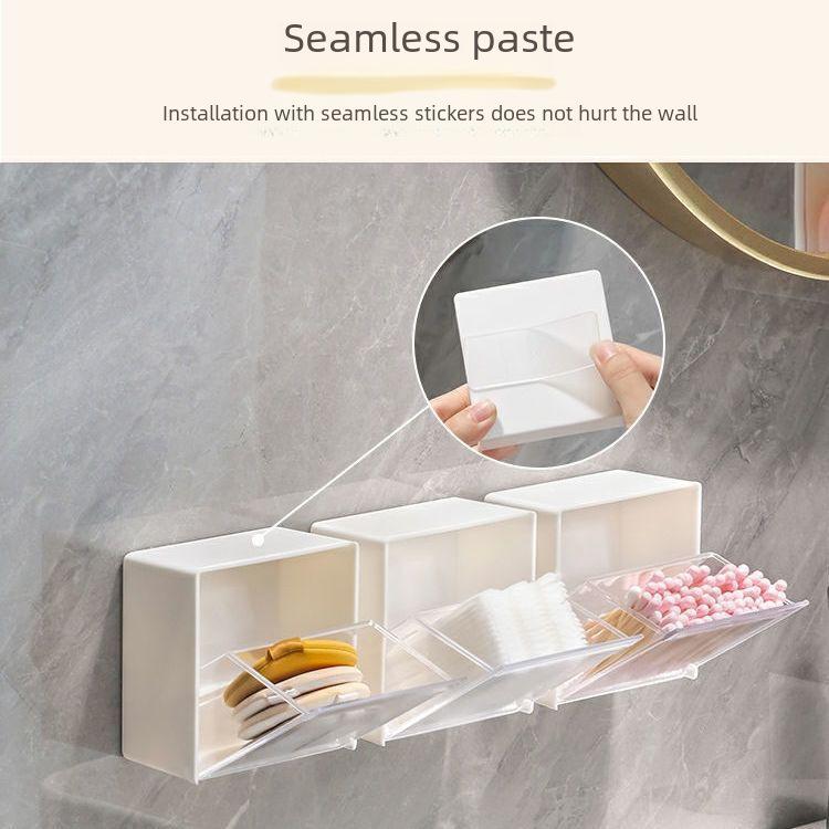 Bathroom Wall-mounted Flip-top Plastic Storage Box for Makeup, Cotton Swabs and Sundries