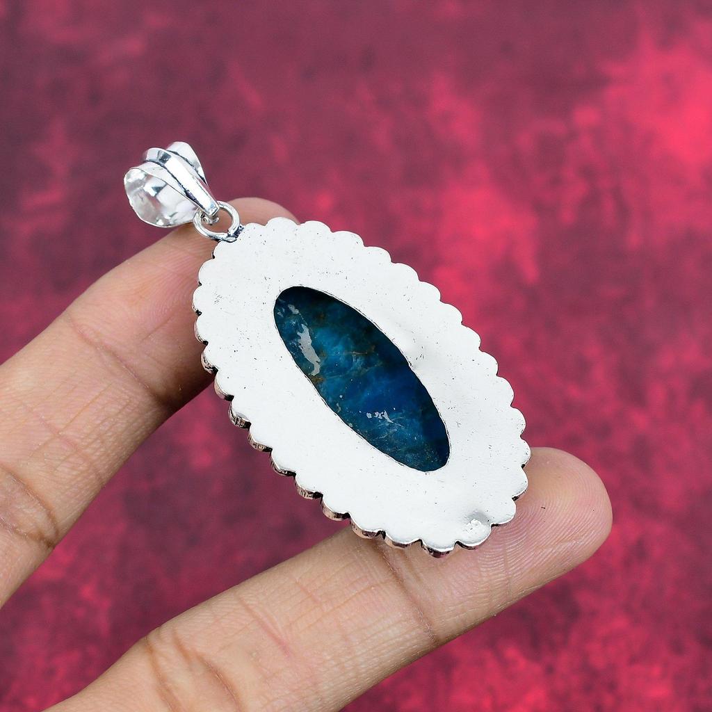 Neon Apatite Pendant 925 Sterling Silver Jewelry, Amazing Gemstone Jewelry Silver Chain Pendant, Handmade Pendant For Wedding Gift