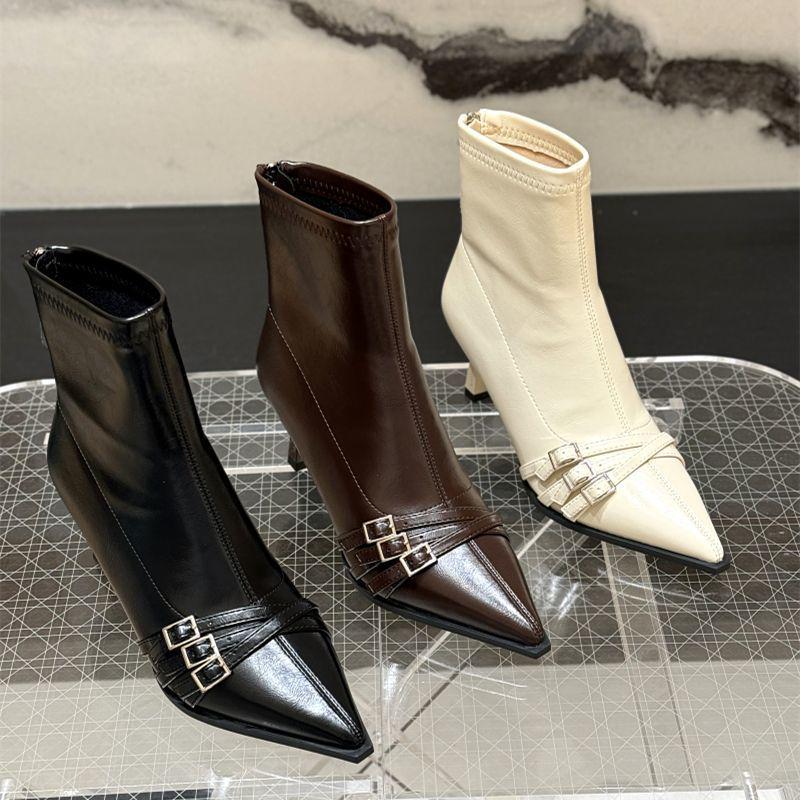 Women's Pointed Toe Stiletto Ankle Boots: Autumn/Winter 2025 - Zipper, Elastic, Versatile, High Heel, Short Tube Design.