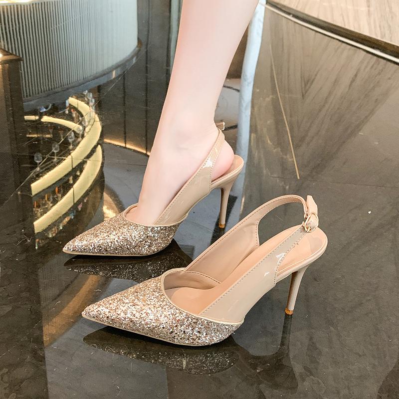 

Модные Новые Свадебные Сандалии с Пайетками для Женщин Элегантные Вечерние Туфли на Высоком Каблуке для Женщин Модные Остроносые Нескользящие Туфли Роскошные Дизайнерские Сандалии 40 телесный
