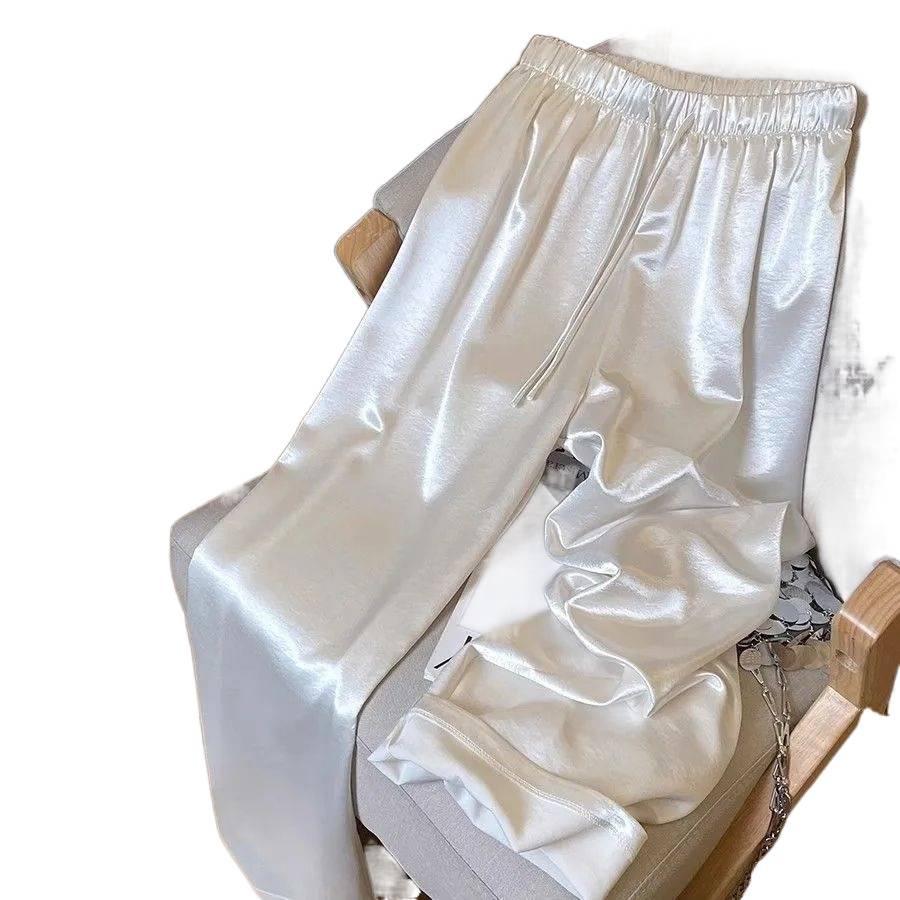 Women's High-End Satin Wide-Leg Pants - Summer Elastic High Waist Textured Drape in Casual Straight Style
