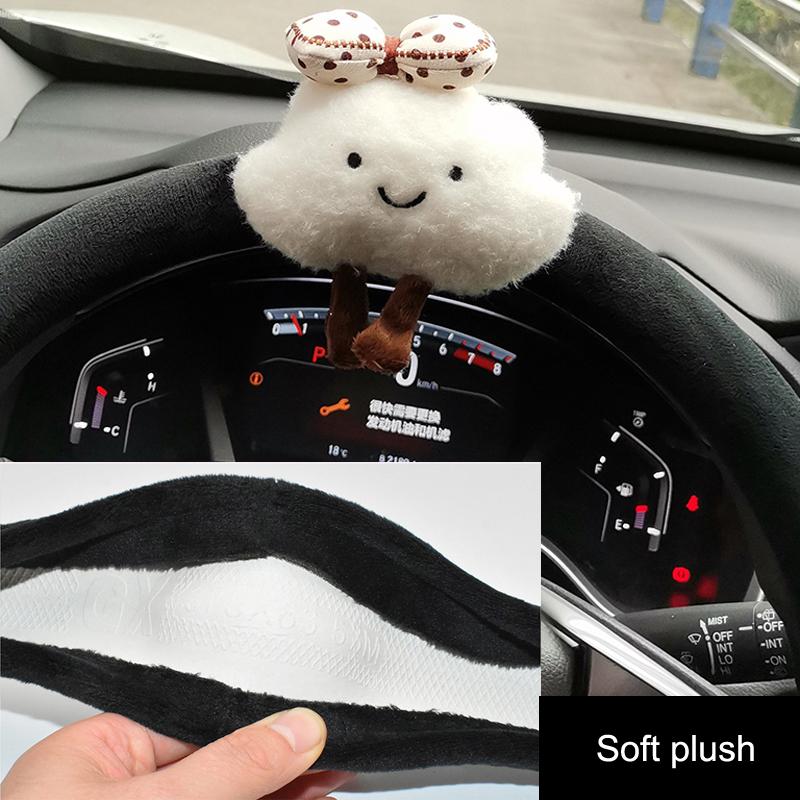 1PC Cute Cartoon Hat Cloud Universal Car Steering Wheel Cover Soft Plush Steering Wheels Case For 14.5-15inch Auto Decoration