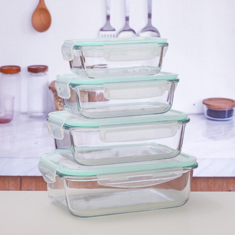 Heat-Resistant Transparent Glass Lunch Box Bento Container with Sealed Lid