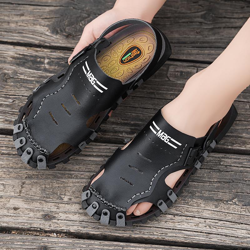 Men Hiking Sandals Khaki Summer Outdoor Wide Palm Black Blue Beach Shoes Close Toe Sport Sandals