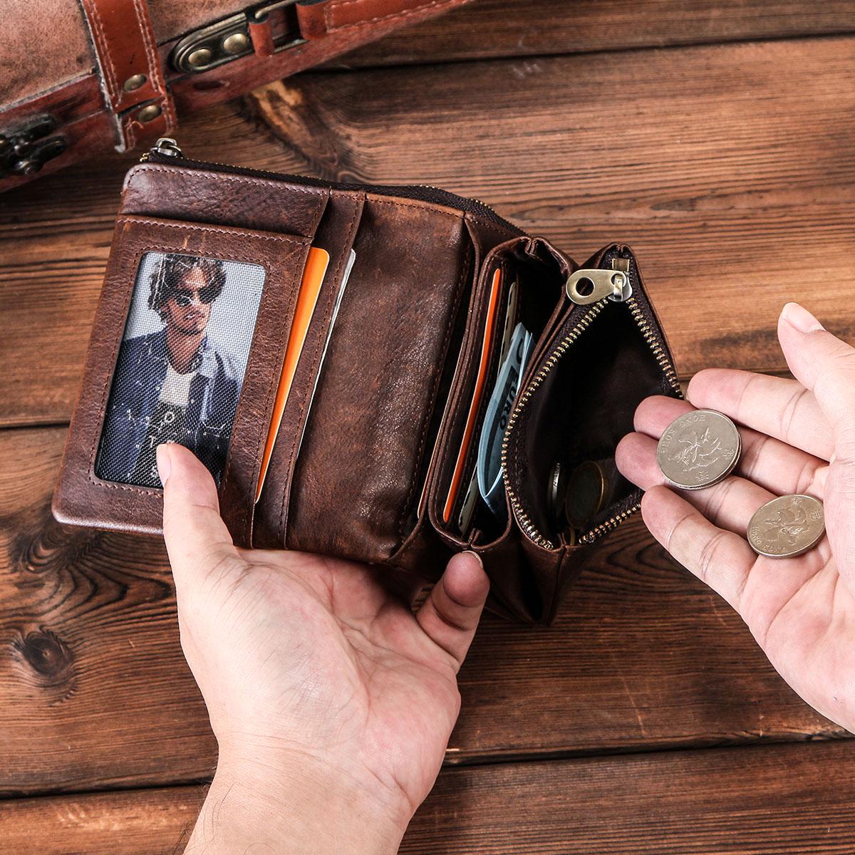 CONTACT S мужской компактный бумажник из натуральной кожи кофейный — фото 7