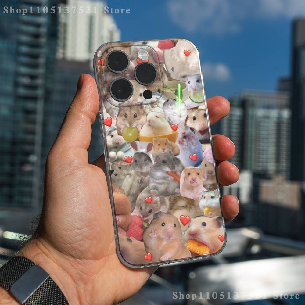 Cute Animal Hamster Phone Case For iPhone 17,16,15,14,13,12,11 Pro,Max,Plus,X,XS,XR,SE4,E Mini Transparent Soft Cover