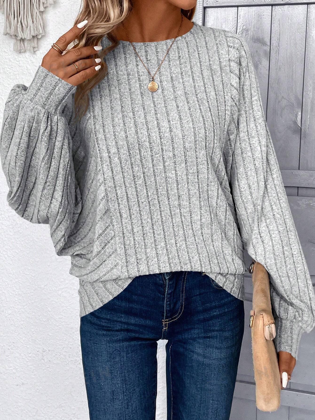 

2025 Plus Size Women s Chic Lantern Sleeve Top - Comfortable Casual Solid Color for Autumn & Winter 3XL серый