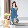 Dle Aged Mother Wearing Cotton Silk Dress Summer Dress for Long Vintage Loose Women Elegant Short Sleeve Casual O-neck Dresses Print Woman Clothing