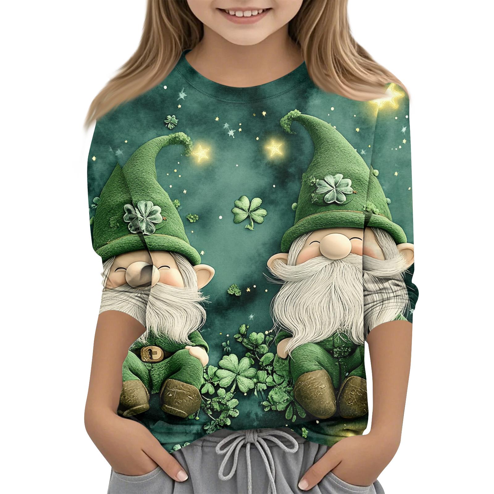 

улица. Топы с принтом ко Дню Святого Патрика для девочек-подростков 4-11 лет, футболки с круглым вырезом и рукавами 3/4, модные топы, футболки для наряда 160