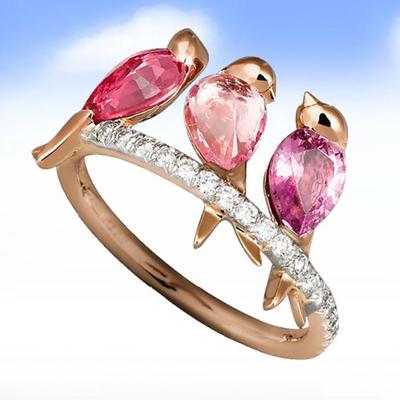 Creative 3 păsări Animal Strass Petrecere Femei Inel Bijuterii Cadou de aniversare
