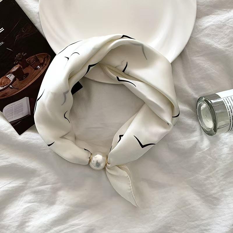 Frühling Sommer Dünne Perlen Seiden Schals Magnetischer Verschluss Fauler Schal Damen Mädchen Süß Elegant Anhänger Schlüsselbein Kette Halstuch