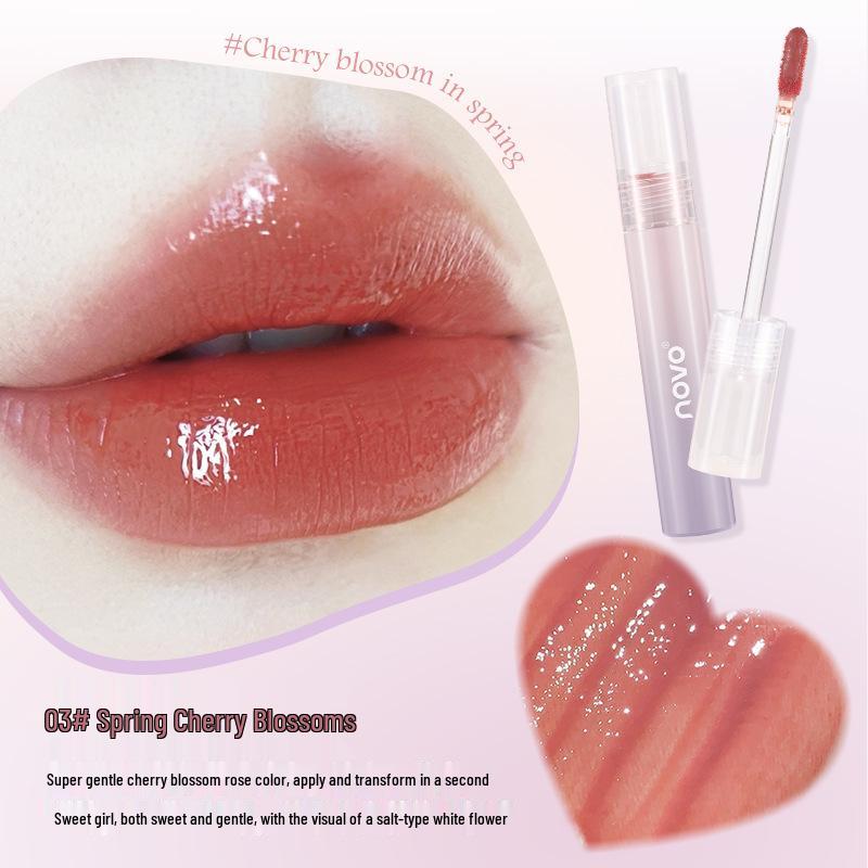 NOVO Iridescent Crystal Lip Glaze: Waterproof, Non-Stick, Long-Lasting, Natural Brightening, Low-Saturation Lipstick.