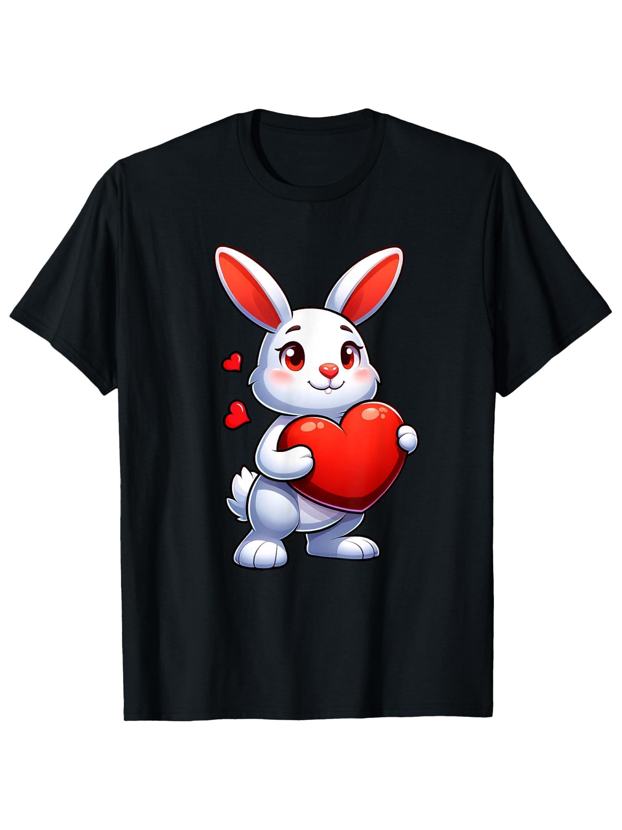 

Unisexs Tshirt Roundneck Shortsleeved Cute Rabbitthemed Love Heart Tshirt Suitable for Daily Wear The Perfect RoUnisextic S