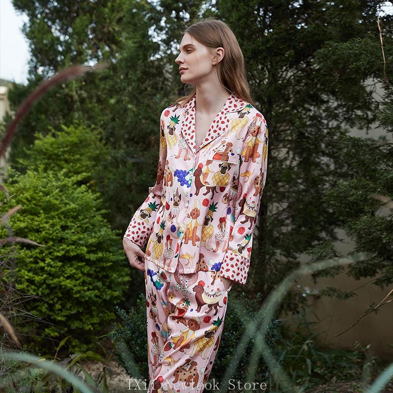 Fashion Comfortable  Pajamas Women's High-end Sense  Style Lapel Spring and Summer Long Sleeve Home Suit