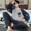 Winter, Coral Fleece, Pajamas, Men's Clothing, Thickened Fleece, Round Neck, Long Sleeved Pants, Suits, Home Clothes
