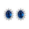 Zodiac Stone Gemstone Stud Earrings: Exaggerated Royal Blue Sapphire Sunflower Design In European and American Style.