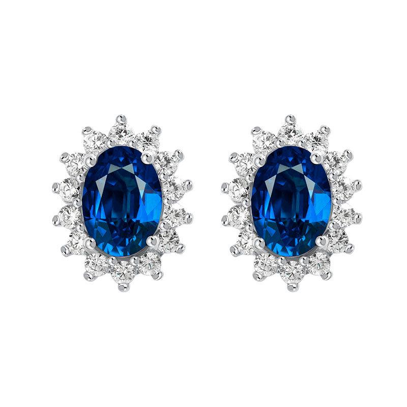 Zodiac Stone Gemstone Stud Earrings: Exaggerated Royal Blue Sapphire Sunflower Design In European and American Style.