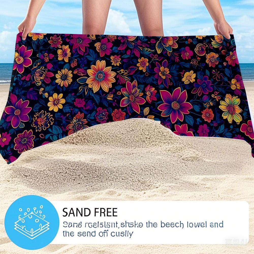 Vibrant Neon Blooms Oversized Microfiber Beach Towel Sand Proof Quick Dry, Absorbent for Swimming Pool Travel Camping