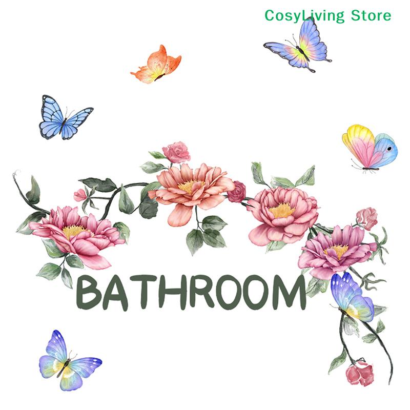 [CL]Beautiful Butterfly Flower Wall Stickers Toilet Bathroom Door Decoration Mural Home Decor Self-adhesive Beautify Wallpaper