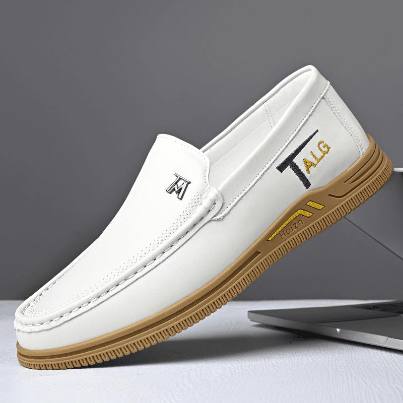 Men s Autumn White Leather Slip-on Business Casual Shoes - Soft Sole, Wear-resistant, Easy On/Off, Versatile Driving Shoes 44