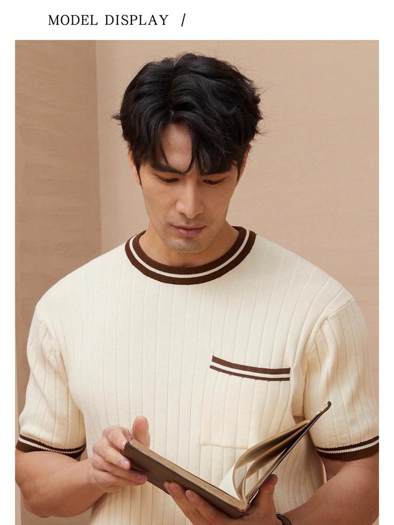 Men's Slim Fit Short Sleeve Color Block Pocket Knit T-Shirt - Summer Casual Trendy Wear