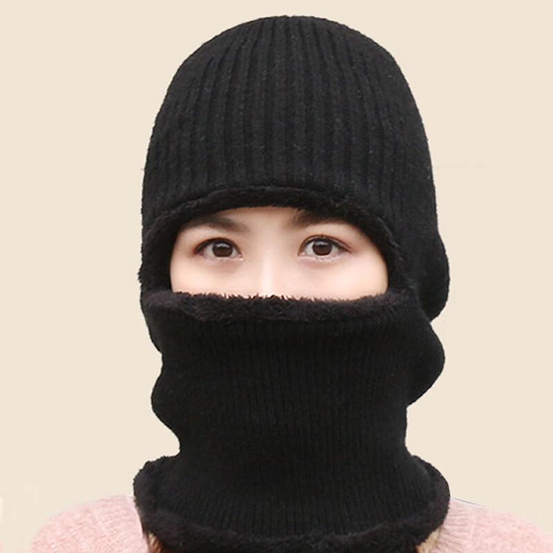 Unisex Knitted Beanie Hat, Cycling Pullover, Thickened Warm Hat with Fleece Lining, Windproof And Cold-Resistant Neck Gaiter with Ear Flaps, Black