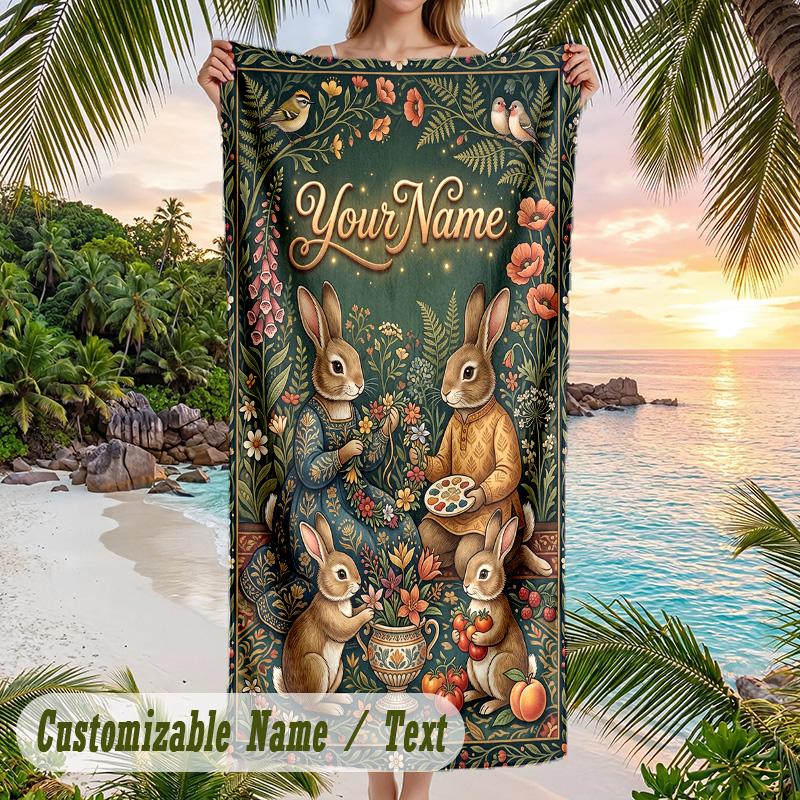 Forest Nature Theme Beach Towel Personalized Custom Name & Text Soft Quick Dry Beach Towel for Swimming Travel