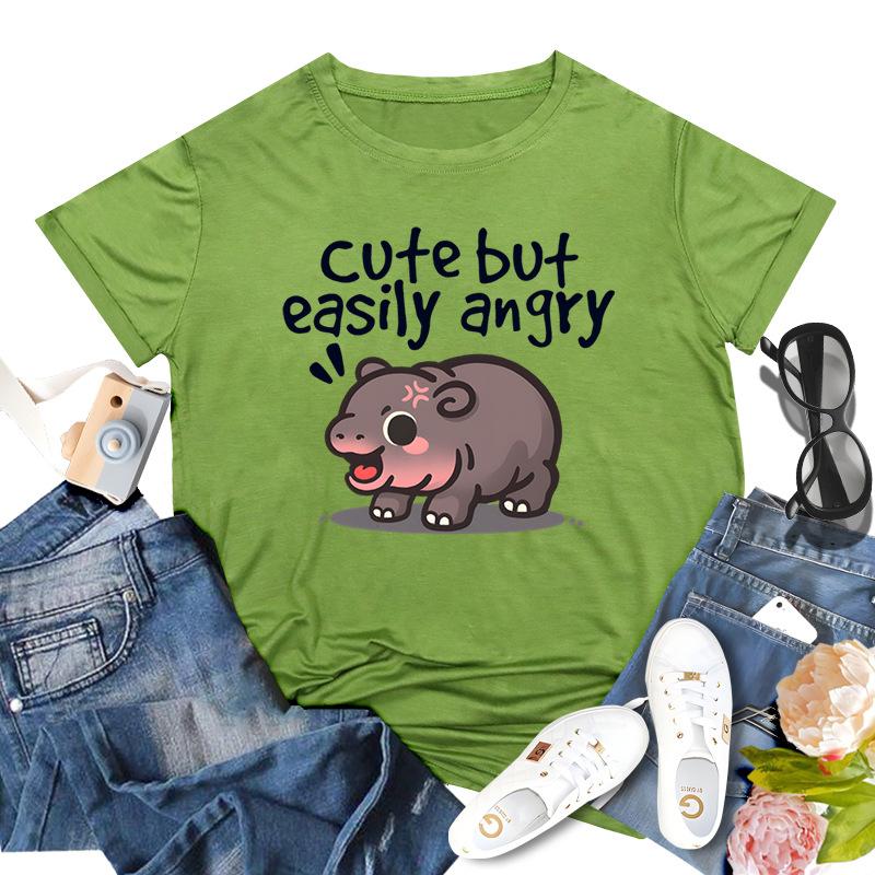 Podskakująca Świnia Moo Deng Nadrukowany Top Modny Pulower Casualowy Wszechstronny T-shirt Damski