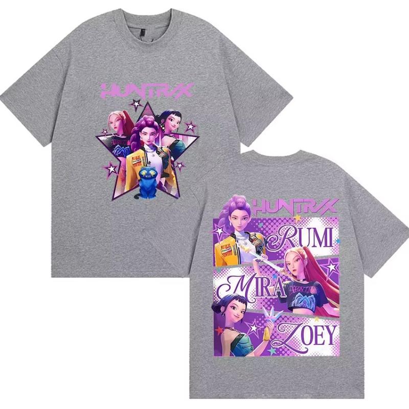 

K-pop Охотник на демонов Руми Мира Зпей Футболка с киношным узором Унисекс Оригинальный стиль Харадзюку Высококачественная хлопковая футболка Уличная одежда 3XL