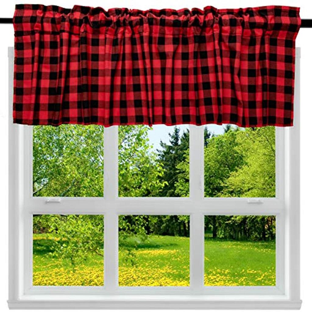 Buffalo Black And White Plaid Window Mantle Farmhouse Curtain Finished Decorative Half Curtain Through Rod Pocket Curtain Short Curtain