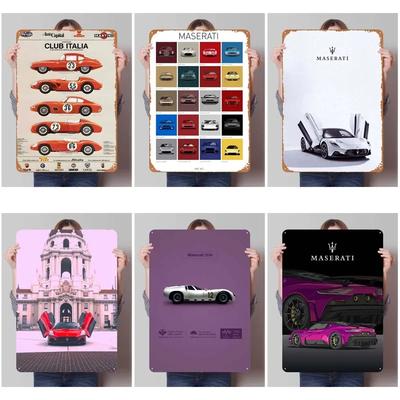 Maserati Panneau en tôle Voitures Affiche Décoration pour Décorations de maison Plaque en métal rétro pour Décoration murale de garage Pièce