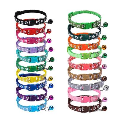 Pet Collar With Bell Cartoon Footprint Colorful Dog Puppy Cat Accessories Kitten Collar Adjustable Safety Bell Ring Necklace Pet