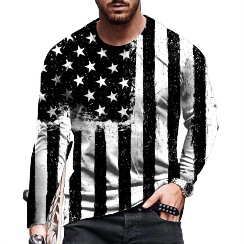 Trendy! Distressed American Flag Print Long Sleeve T-Shirt