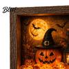 Gothic Shadow Box Night Light DIY Lighted Halloween Ghost Kit Wooden Frame LED Warm Light 3D Picture Craft Kit Memory with Crystal Glass Panel,