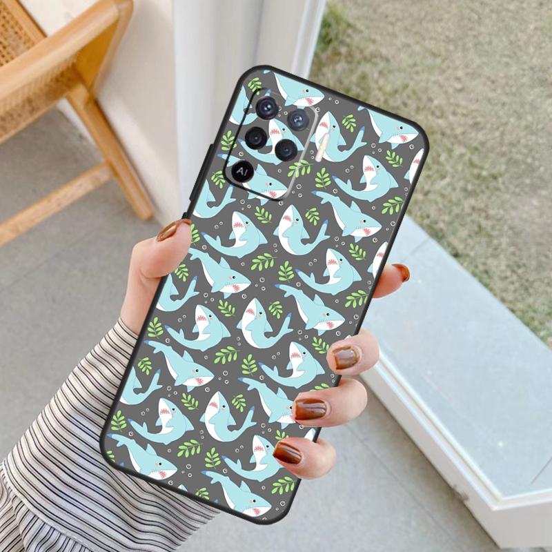 Cartoon Haie Hülle Für Oppo A60 A80 A40 A17 A57 A77 A74 A54 A94 A78 A98 A18 A38 A58 A96 A76 A16 A15 A5 Pro