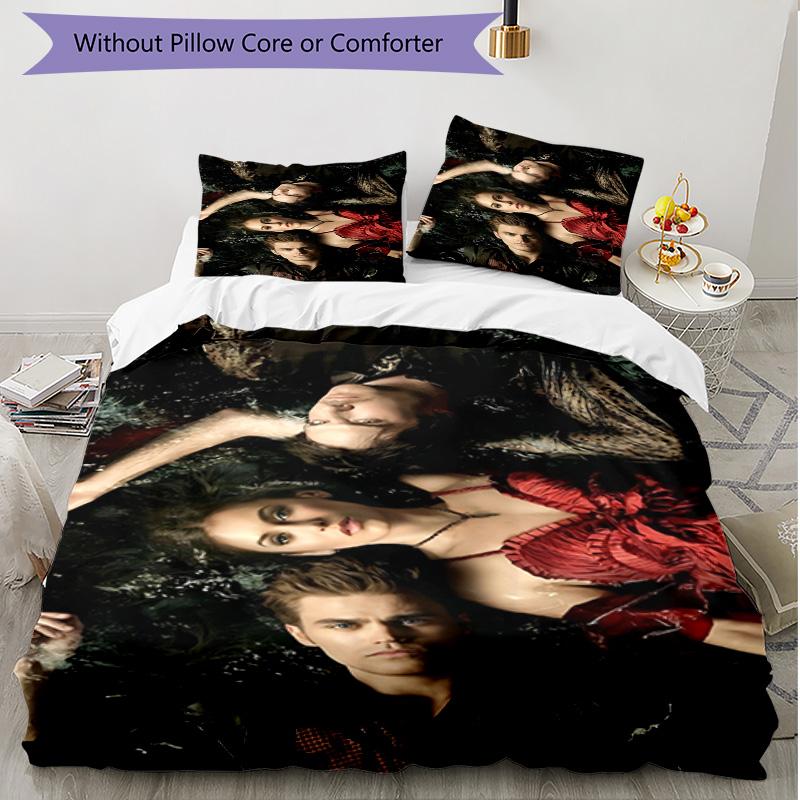 3pcs Duvet Cover Set (1*Duvet Cover + 2*Pillowcase, Without Core), The Vampire Diaries Print Soft All‑Season Bedding Set, Home Bedroom Decor Gift