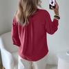 Women's Casual Loose-Fit V-Neck Button-Up Long-Sleeve Blouse With Flounce Collar