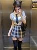 Academy Style Plaid Skirt & Shirt Set: Women's Waist-Hugging Pleated Two-Piece