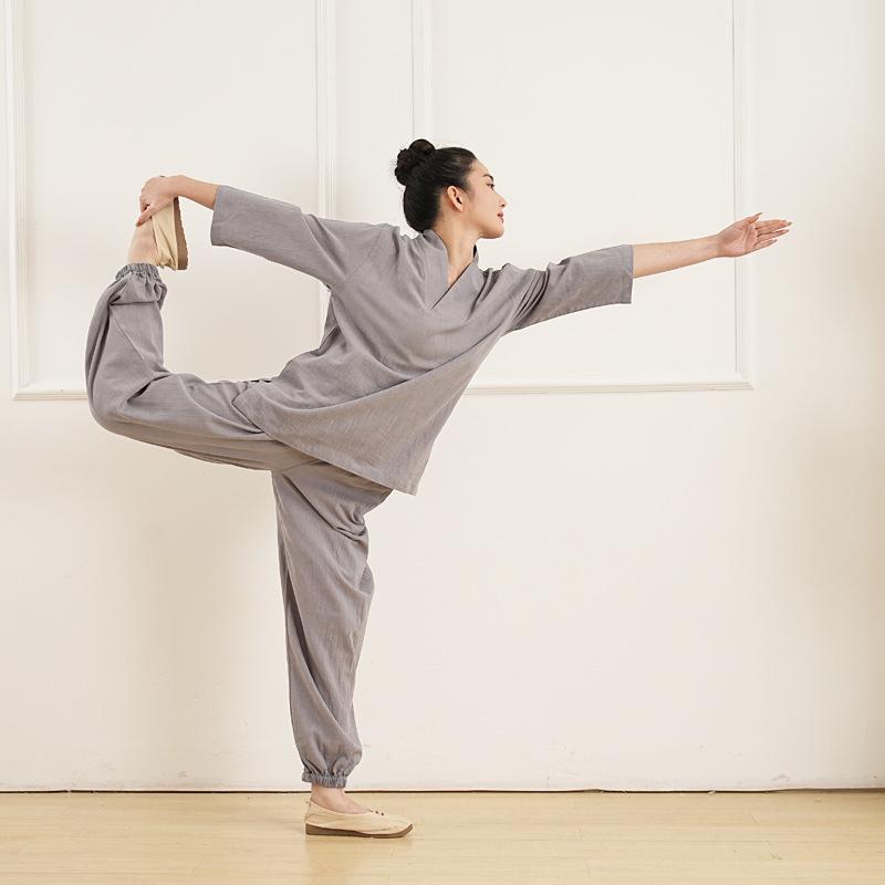 Unisexowy Zestaw Szat do Medytacji Zen: Siedmiorękawowy Hanfu z Bambusa, Bawełny i Lnu do Jogi i Medytacji.